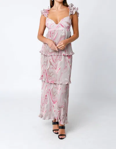 Olivaceous Ruffled Maxi Dress In Fuschia Taupe In Pink