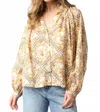 Olivaceous Runa Mix Long Sleeve Blouse In Gold/cream In Multi
