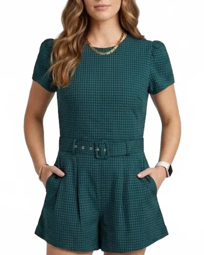 Olivaceous Sadie Gingham Romper In Green