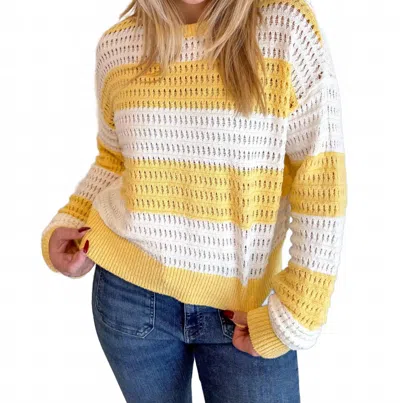 Olivaceous Sadie Mesh Stripe Knit Sweater In Yellow In Multi