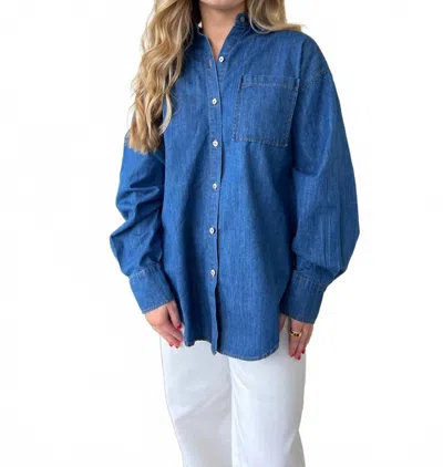 Olivaceous Samantha Button Up Denim Top In Blue