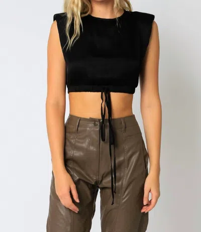 Olivaceous Satin Cropped Muscle Tank In Black
