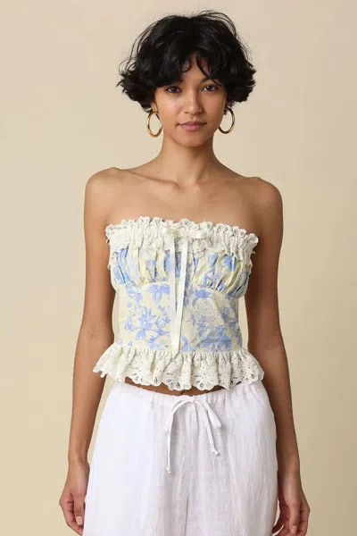 Olivaceous Savannah Strapless Top In Blue Floral In Multi