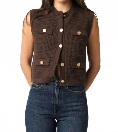 Olivaceous Selena Button Knit Top In Chocolate Brown