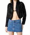 Olivaceous Sequence Cropped Jacket In Black In Black