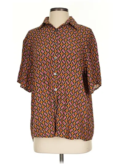 Pre-owned Olivaceous Short Sleeve Blouse In Brown