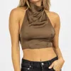 OLIVACEOUS SILKY OPEN BACK CROP TOP