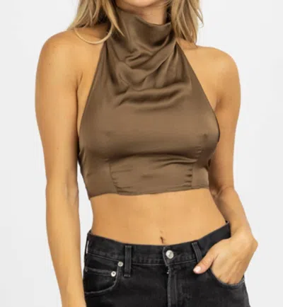 Olivaceous Silky Open Back Crop Top In Martini In Brown