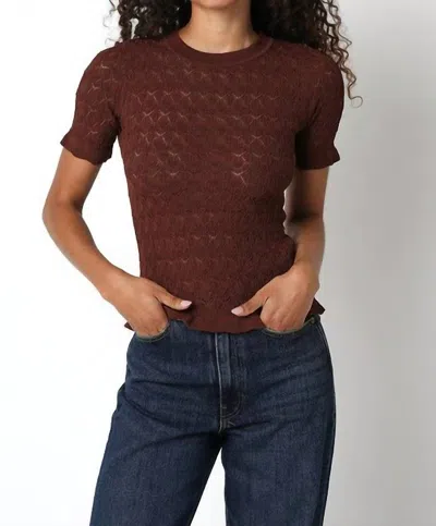 Olivaceous Sinclair Crochet Short Sleeve Sweater In Brown