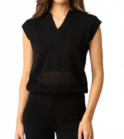 Olivaceous Singer Collared Knit Top In Black In Multi