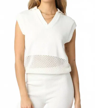 Olivaceous Singer Collared Knit Top In White