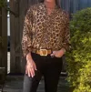 Olivaceous Siren Leopard Button Down Blouse In Multi