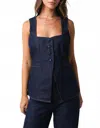 Olivaceous Sleeveless Denim Button Front Vest Top In Blue In Blue