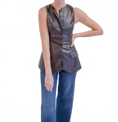 Olivaceous Sleeveless Faux Leather Button Front Vest In Dark Chocolate In Brown