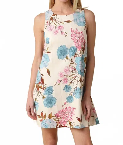 Olivaceous Sleeveless Mini Dress In Tan/multi In White