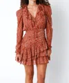 Olivaceous Spice It Up Ruffle Dress In Rust In Multi
