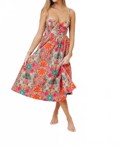 Olivaceous Splash Midi Dress In Orange In Multi
