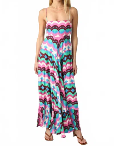 Olivaceous Square Neck Maxi Dress In Multi