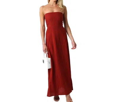 Olivaceous Stacy Strapless Linen Maxi Dress In Scarlet In Red