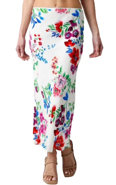 Olivaceous Stella Floral Midi Skirt In White In Multi