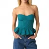 Olivaceous Strapless Corset Top In Dark Green In Blue