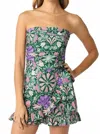 Olivaceous Strapless Print Romper In Green Multi In Multi