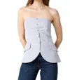OLIVACEOUS STRAPLESS TOP IN CHAMBRAY