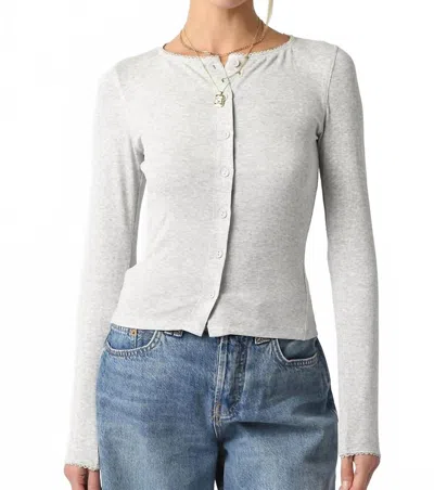 Olivaceous Stretch Knit Button Top In Grey In Gray