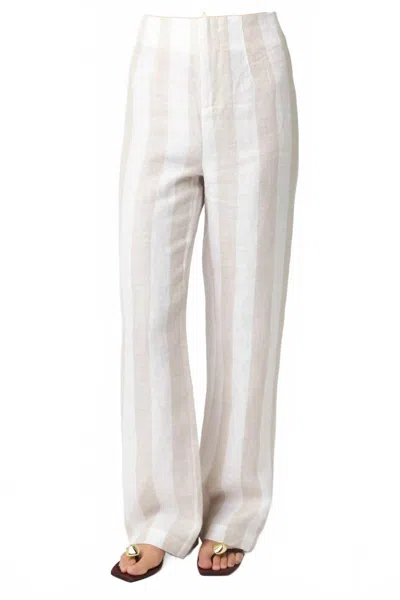 Olivaceous Stripe Linen Pant In White & Tan In Neutral