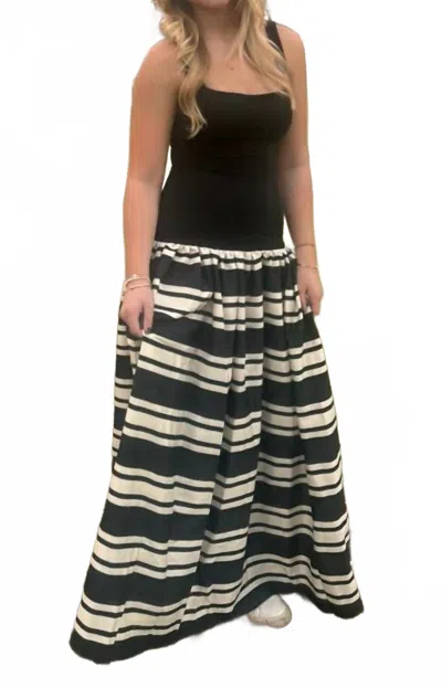 Olivaceous Striped Drop Waist Maxi Dress In Black/ Off-white