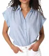Olivaceous Striped Linen Short Sleeve Blouse In Blue/white In Blue