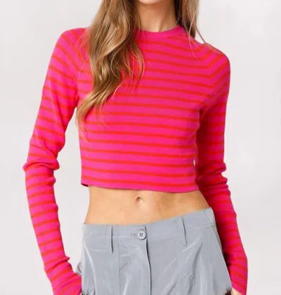 Olivaceous Striped Rib Knit Crop Top In Fuchsia Orange In Pink
