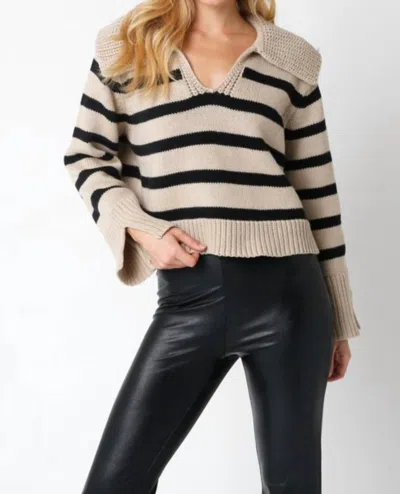 Olivaceous Striped Sweater In Khaki In Brown