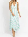 OLIVACEOUS STRIPED WRAP MAXI DRESS IN MINT + IVORY