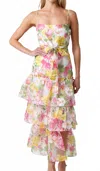 Olivaceous Summer Florals Midi Dress In Multicolor In Multi