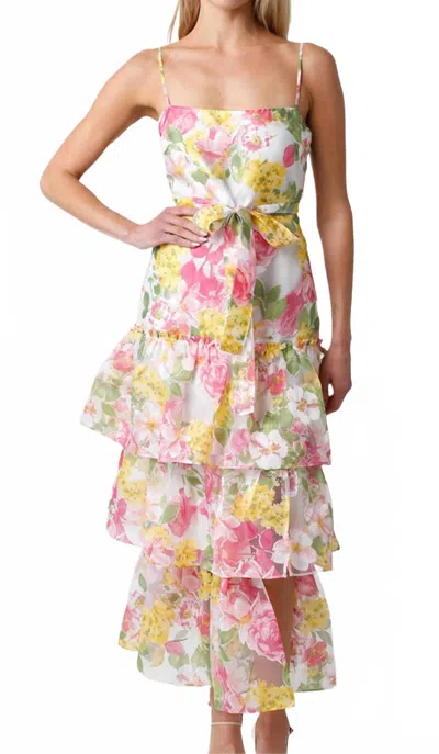 Olivaceous Summer Florals Midi Dress In Multicolor