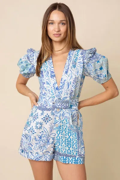 Olivaceous Suzy Romper In Blue