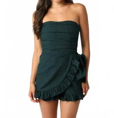 Olivaceous Sweet Gingham Girl Romper In Green