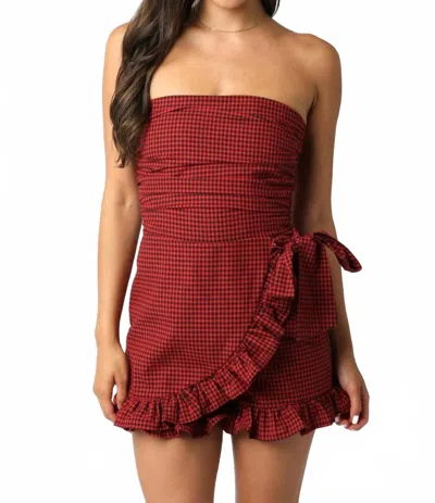 Olivaceous Sweet Gingham Girl Romper In Red