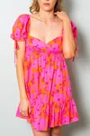 Olivaceous Sweet Summer Nights Babydoll Mini Dress In Orange/fuchsia