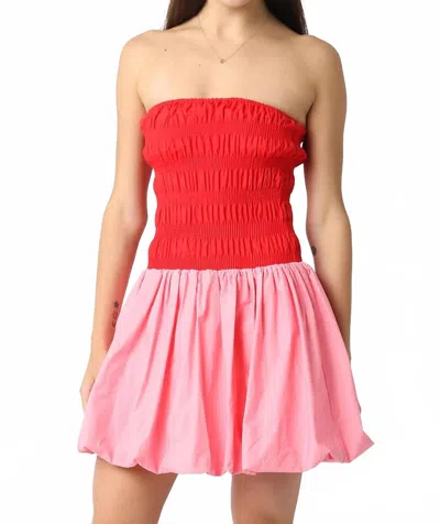 Olivaceous Sweetheart Strapless Bubble Hem Dress In Pink/red In Multi