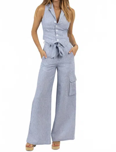 Olivaceous Tate Striped Linen Pant In Blue