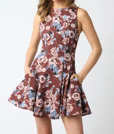 Olivaceous Taylin Mini Dress In Brown/cream In Multi