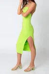 OLIVACEOUS THE SUMMER ORCHARD KNIT MIDI DRESS IN LIME GREEN