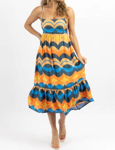 Olivaceous Tie-back Midi Dress In Tulum Multicolor