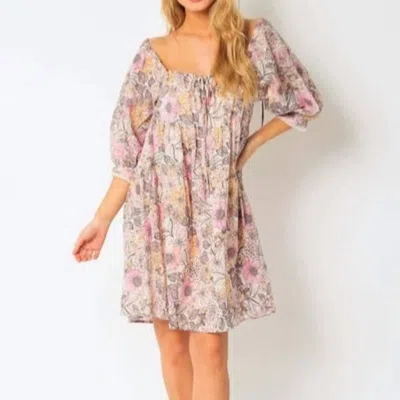 Olivaceous Tiered Mini Babydoll Dress In Pink Floral In Purple