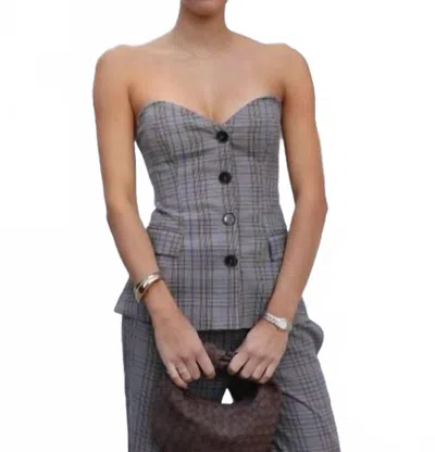 Olivaceous Toasted Top In Brown Blue Plaid In Gray