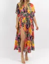 Olivaceous Tropics Side Slit Maxi Dress In Pink Multi In Multi