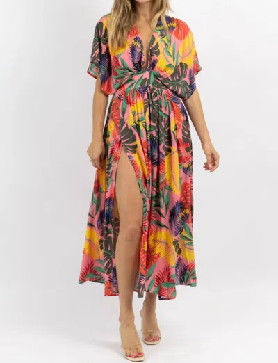 OLIVACEOUS TROPICS SIDE SLIT MAXI DRESS IN PINK MULTI
