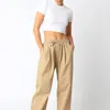 OLIVACEOUS TWILL WIDE LEG PANTS